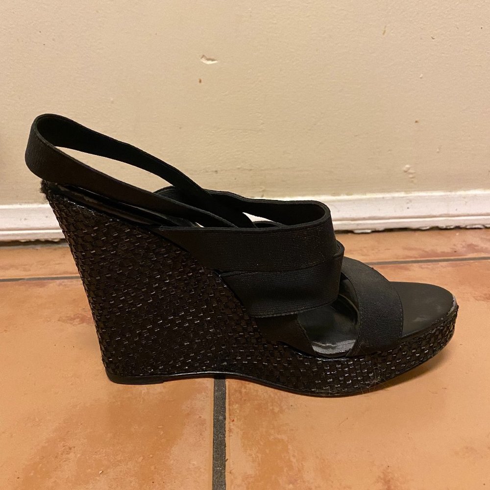 Black Wedge Elastic Straps and Woven Heel